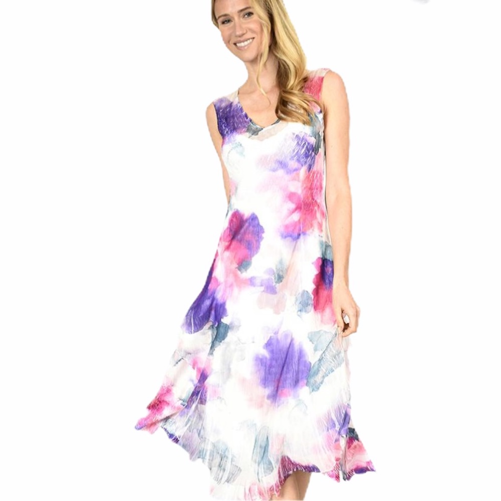 Komarav Handkerchief Hem Floral Watercolor Dress